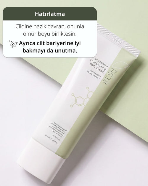 🌿 Küçük bir hatırlatma:
Cildin her gün seninle, ona iyi davranmayı unutma. 💚
Unscented Cica Calming Daily Cream; içeriğindeki %46 Centella Asiatica, Ceramide ve %2 Niacinamide ile cildi nemlendirmeye, yatıştırmaya ve cilt bariyerini desteklemeye yardımcı olur.✨
#reshlab #ciltbakımı